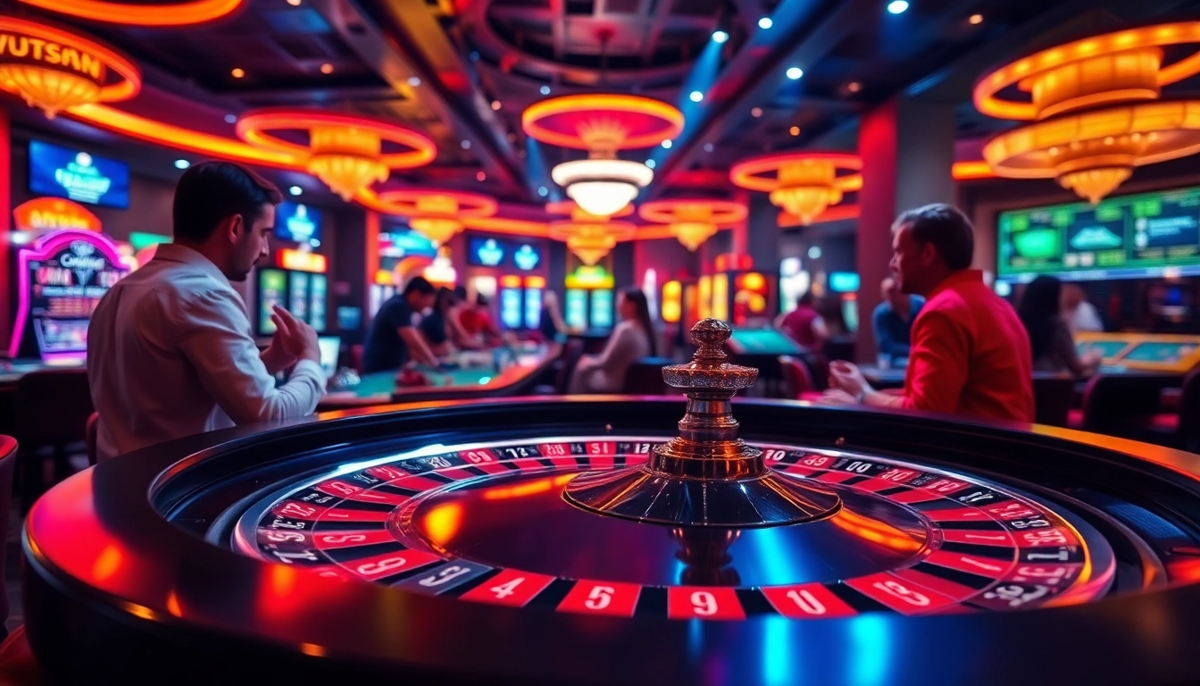 Place bets on various games at a site de paris sportif with engaged players around the roulette table.