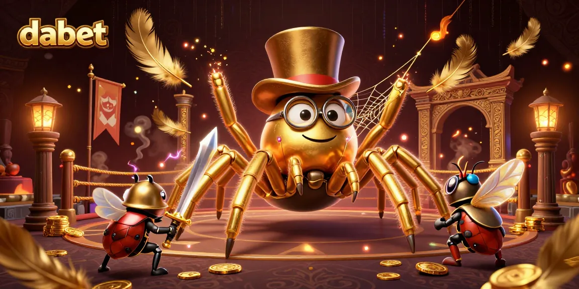 Dabet showcases thrilling casino adventures with a golden tarantula and brave beetle knight facing dynamic gaming challenges.