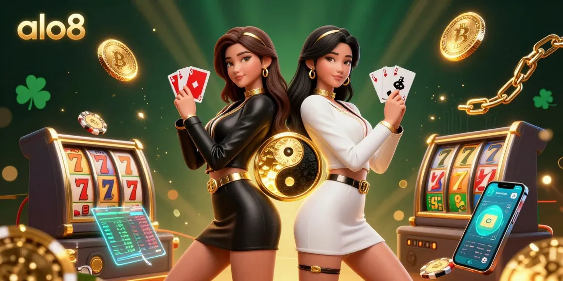 Experience the excitement of alo8 with stunning visuals of twin Asian women engaging in casino games, showcasing winning strategies.