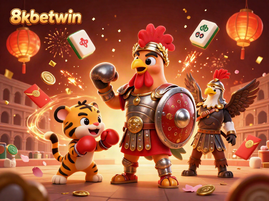 Engage in thrilling action with 8xbetwin's vibrant 3D casino scene featuring dynamic characters and lucky symbols.