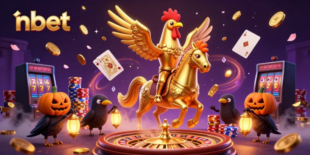 Experience the thrilling gameplay at nbet, featuring a golden rooster amidst a vibrant casino scene.