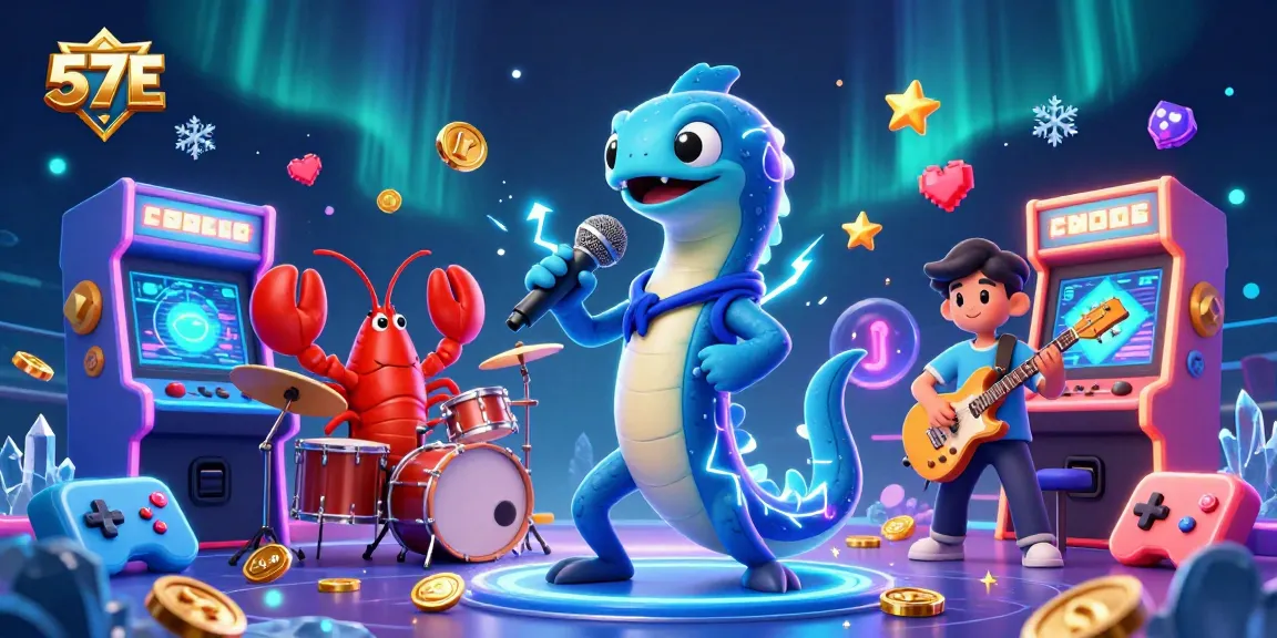 Experience thrilling underwater gaming at 57E with a DJ electric eel and vibrant casino elements.
