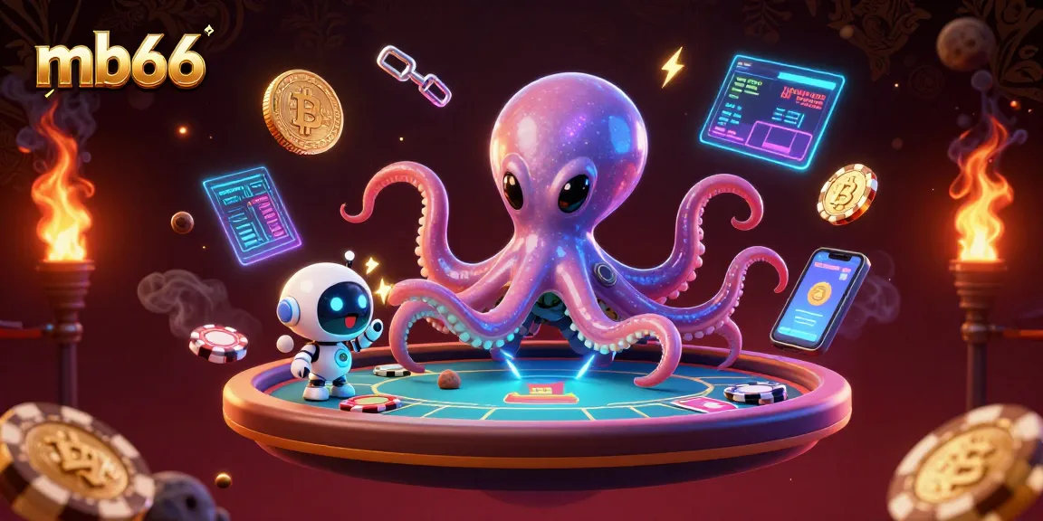 Enjoy thrilling gaming with mb66 as alien octopus plays poker with holographic elements.