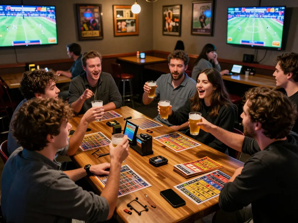Engaging sports betting scene at a vibrant bar highlighting 27G excitement during live events.