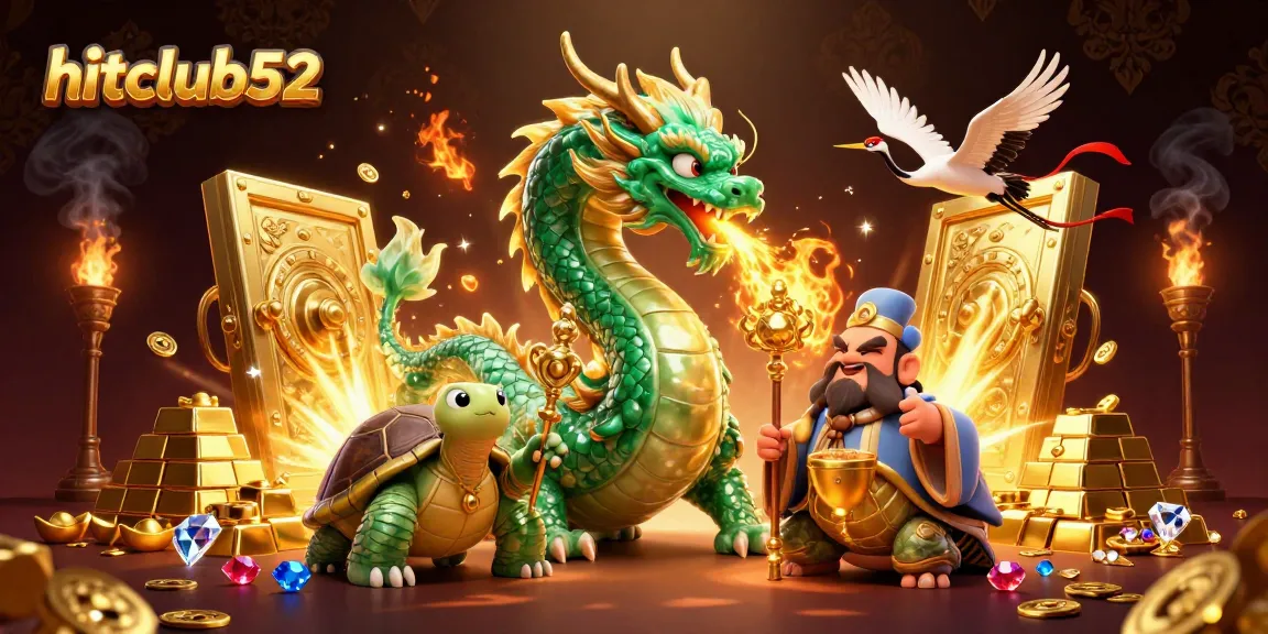 Experience the thrill of hitclub52 with an iconic dragon and treasures in a vibrant casino scene.