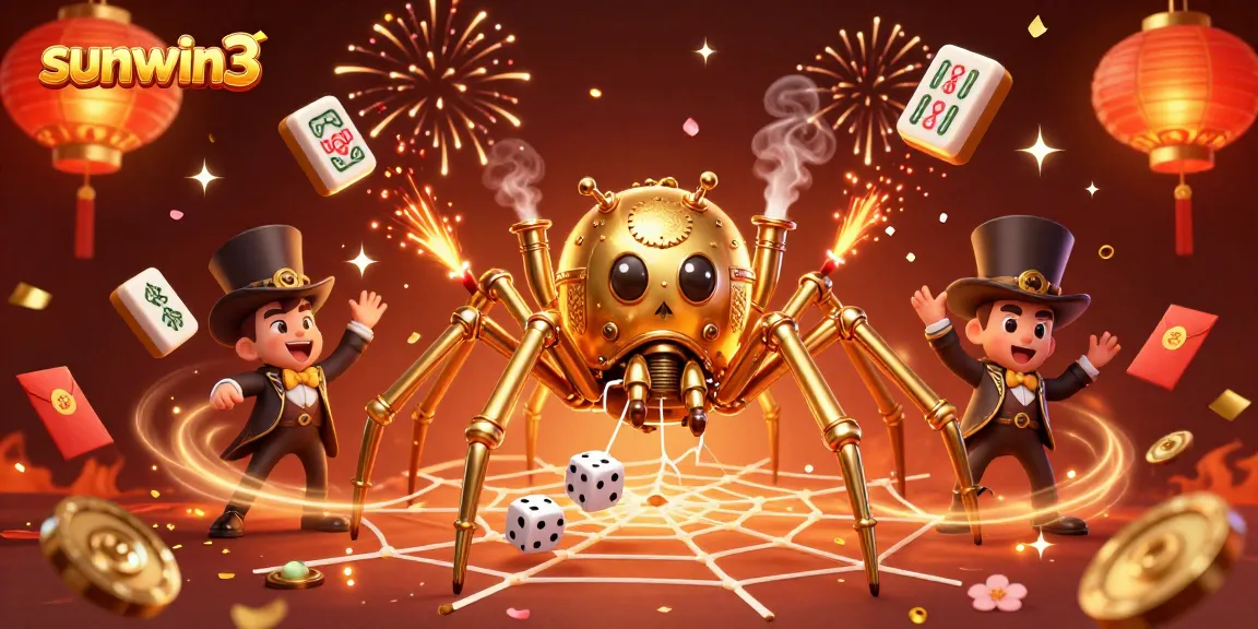 Engage with thrilling gameplay at sunwin3 featuring a steampunk golden spider and festive casino elements.
