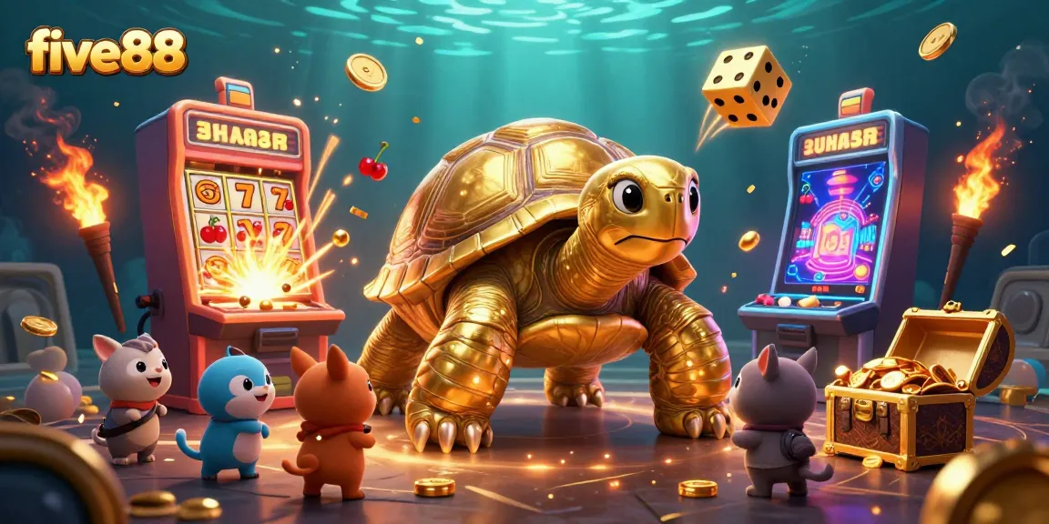 Experience thrilling gameplay with five88 interactive golden tortoise slot game under shimmering casino atmosphere.