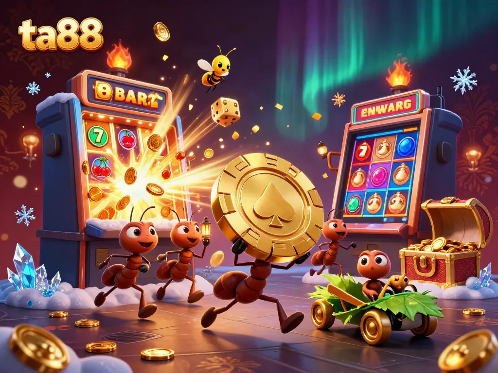 Engage with ta88's dynamic casino scene where ants orchestrate a heist amidst a vibrant jackpot.