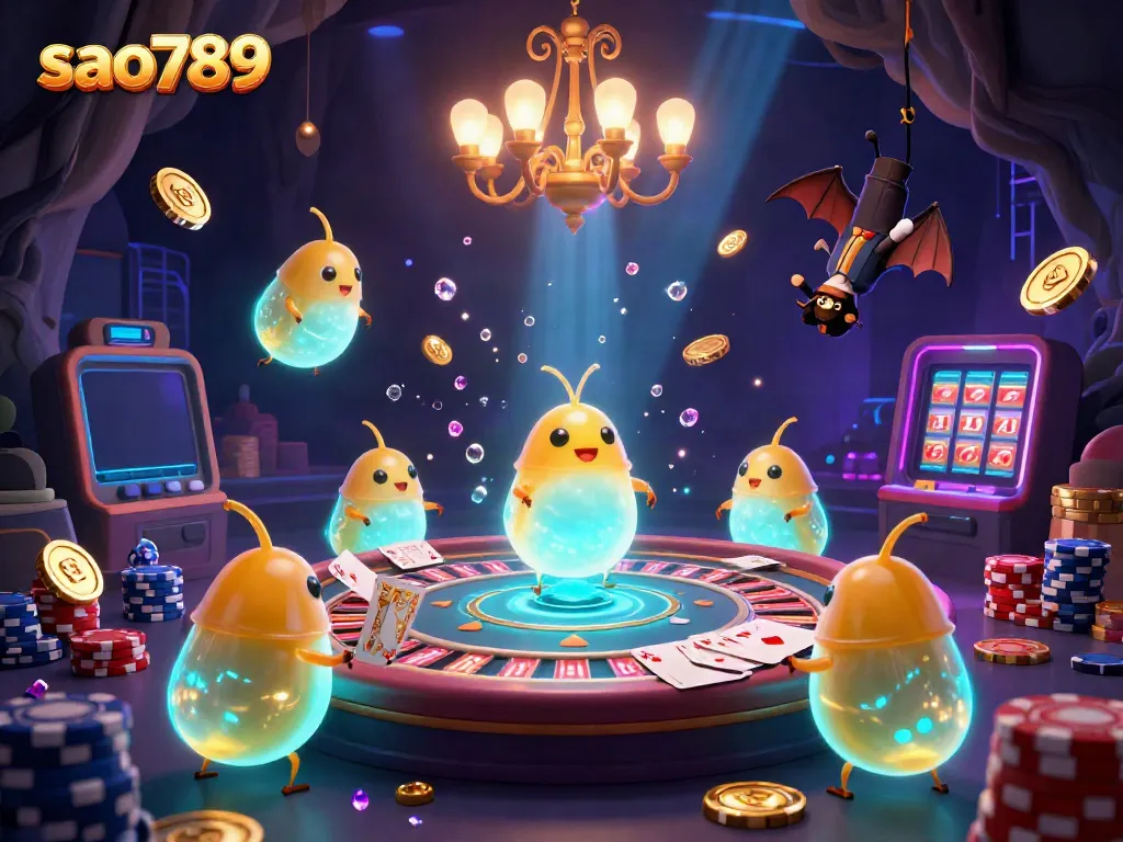 Experience the vibrant cave casino with glowworms lighting up the action in sao789's thrilling gaming scene.