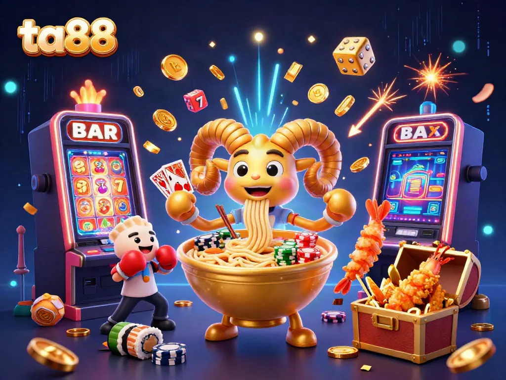 Join the excitement of ta88 with a vibrant 3D illustration featuring characters from a casino experience.