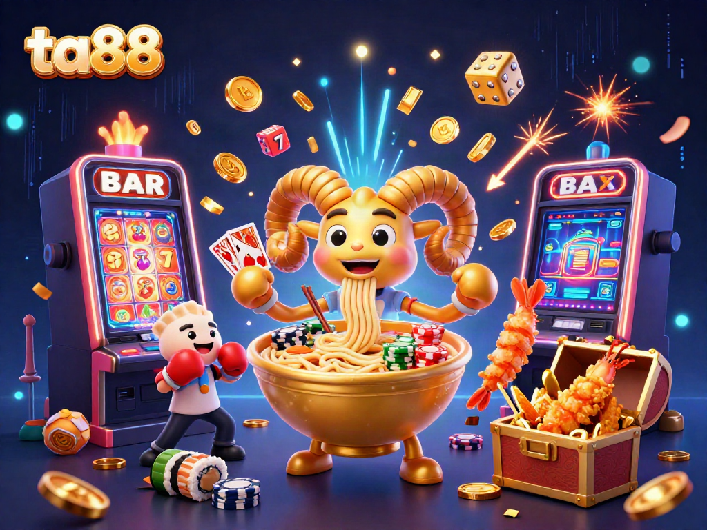 Join the excitement of ta88 with a vibrant 3D illustration featuring characters from a casino experience.