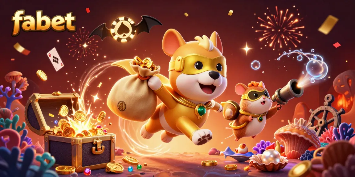 Experience thrilling gameplay with fabet, as a superhero dog collects gold coins amidst celebratory scenes.