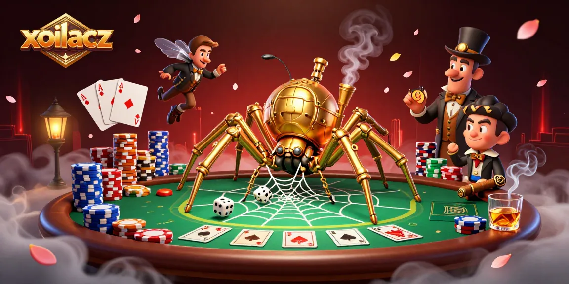 Xoilacz engages players with a lively poker scene highlighted by a golden spider in action.
