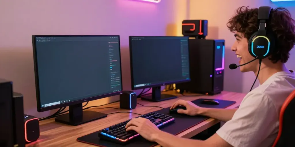 Engaged player enjoying the DU88 gaming platform in a vibrant gaming setup.