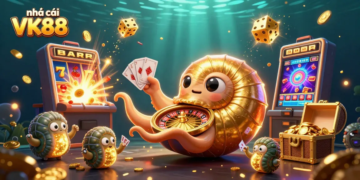 Experience vibrant casino gameplay at nhà cái VK88 with our stunning illustrated scene full of gaming action.