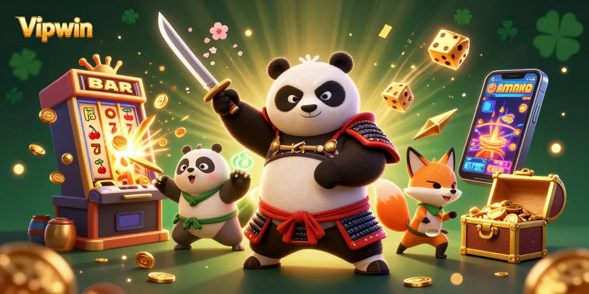 Experience thrilling games at Vipwin with an epic illustration of a fierce samurai panda and a ninja fox!