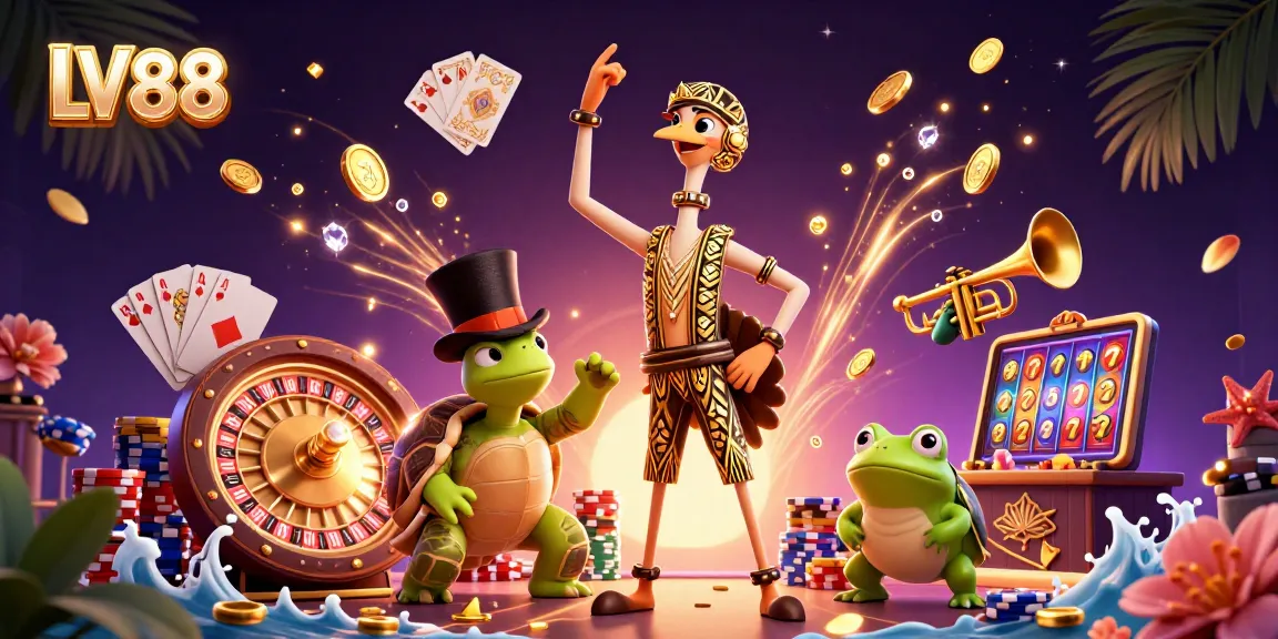 Experience the excitement of LV88 casino with vibrant characters and dynamic gaming elements in a fun environment.