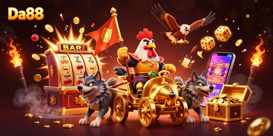 Engage with Da88's dynamic casino experience featuring vibrant characters and thrilling slot elements.