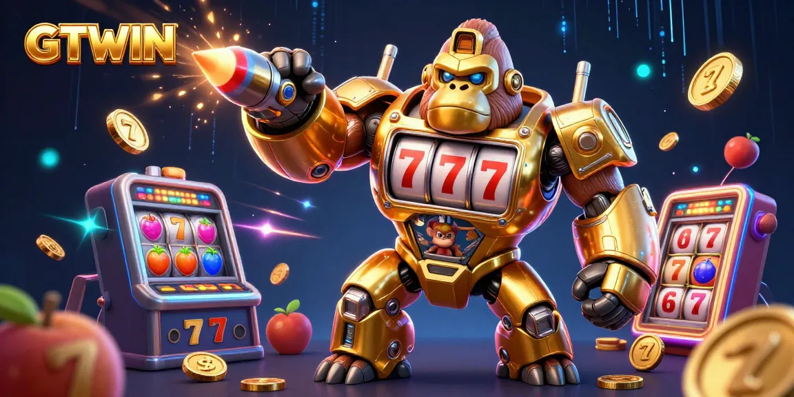 GTWIN transforms gameplay with an electrifying golden gorilla mech in a vibrant casino setting.
