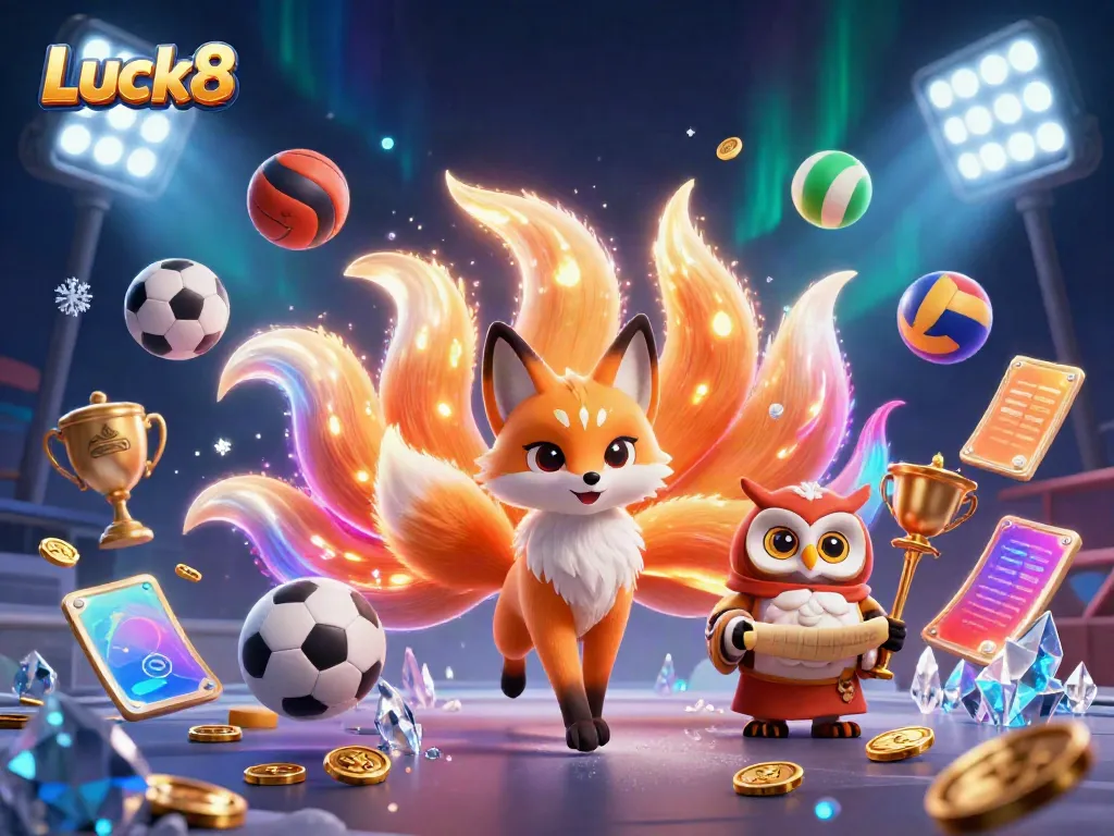 Engage in vibrant action at Luck8, where a nine-tailed fox spirit and wise owl sage capture the excitement of interactive gaming.