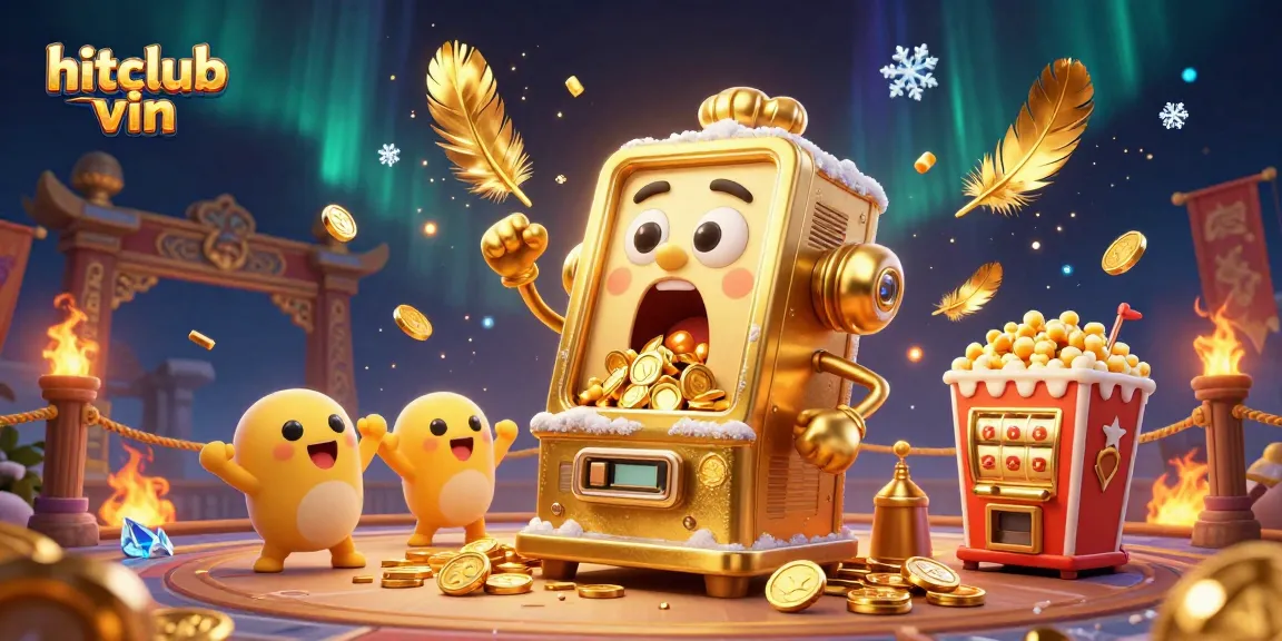 Experience hitclub vin jackpot excitement with a golden slot machine showering coins in a dynamic casino scene.
