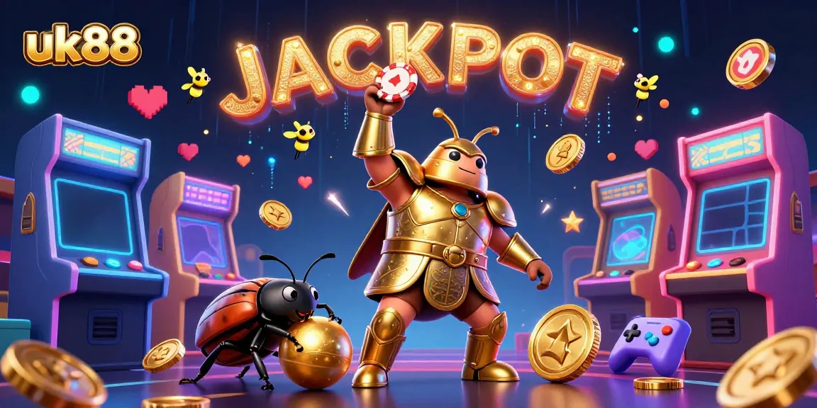 Experience the excitement of uk88 with an animated scene of victory and casino fun featuring unique characters and colorful game elements.