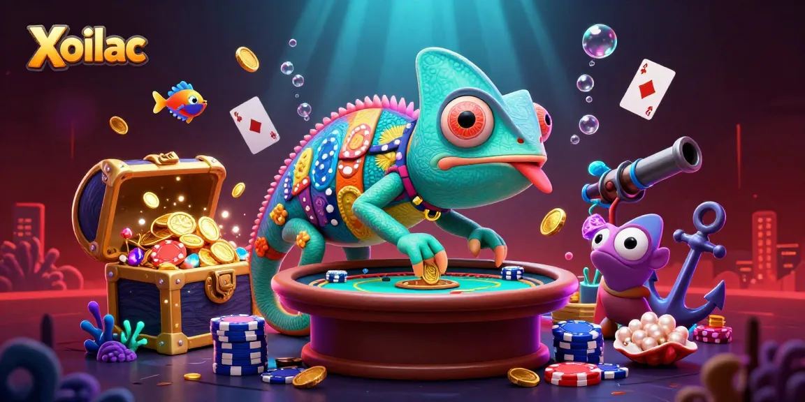 Xoilac provides an exciting visual experience of a vibrant casino scene with colorful elements and characters.