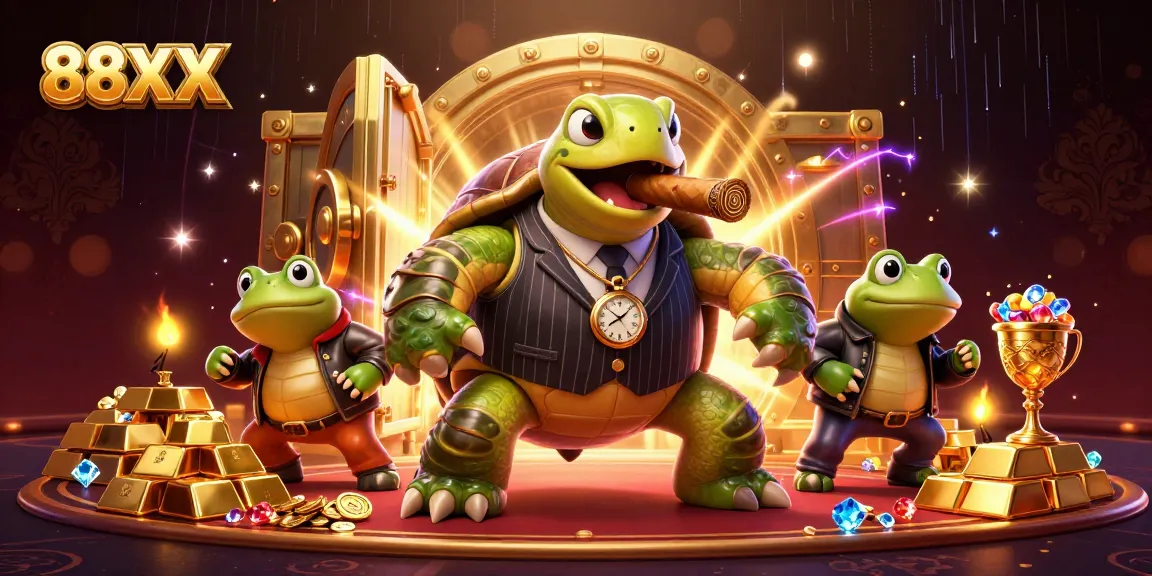 Engage in thrilling gameplay with 88XX, led by a cigar-chomping snapping turtle in a casino scene.