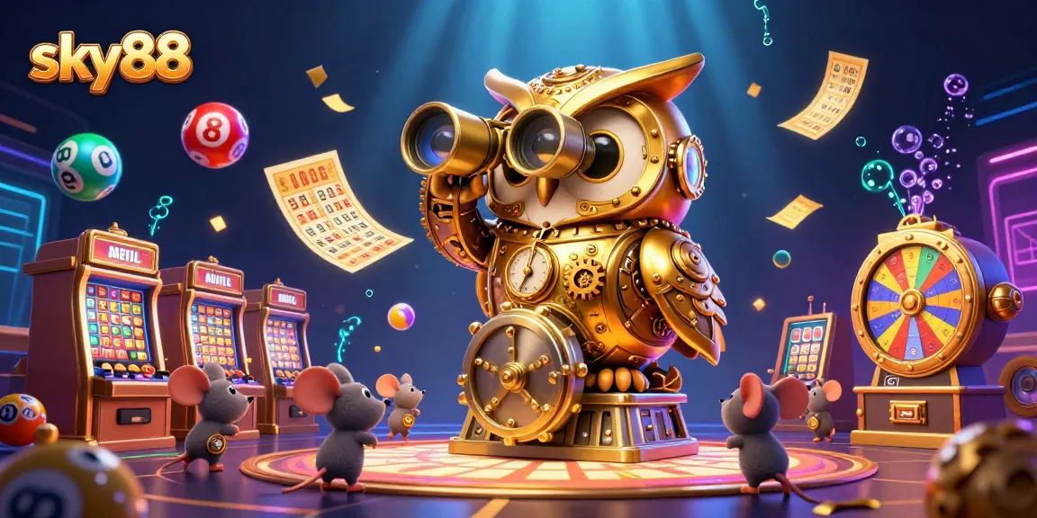 Join the excitement at sky88 with a captivating casino experience featuring a golden owl and dynamic gaming elements.
