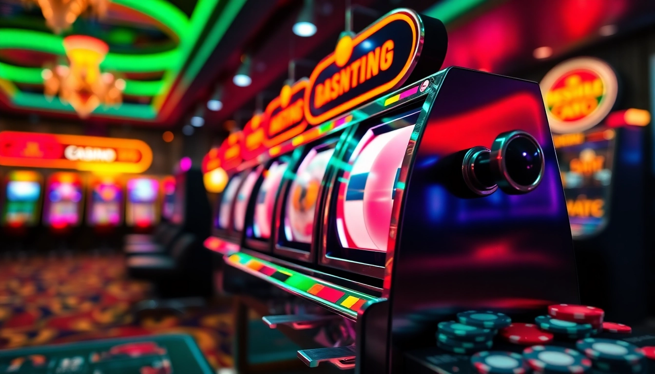 Menangkan Slot deposit 5000 pada mesin slot berwarna-warni yang berkilauan di kasino.