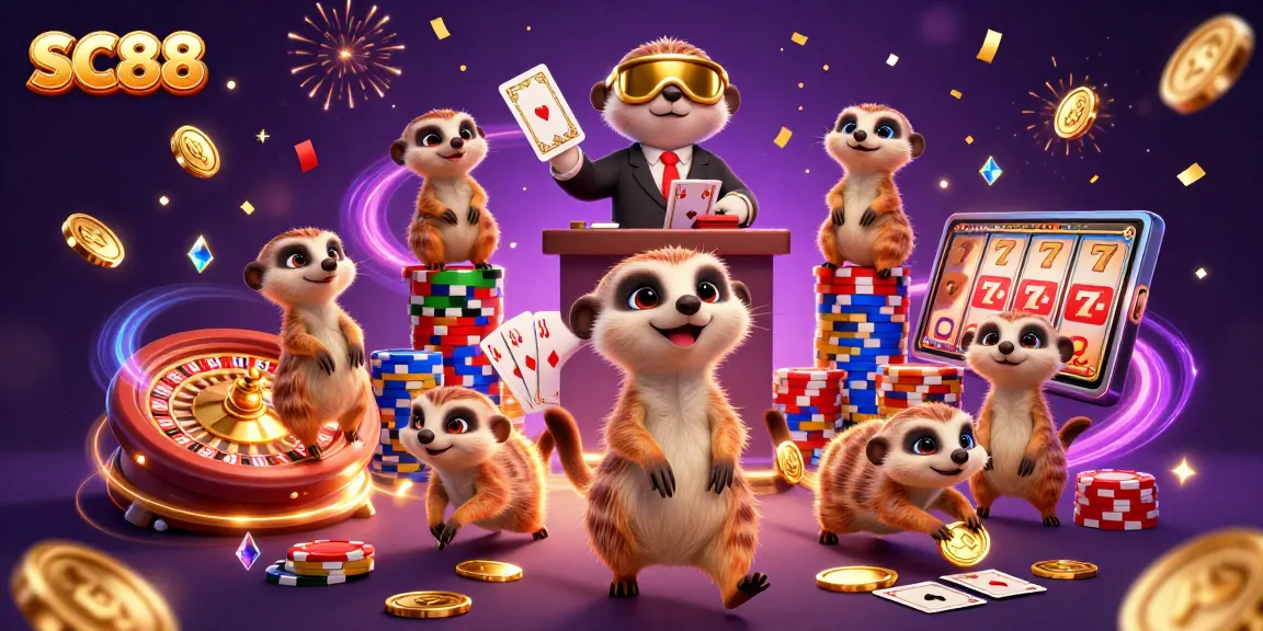 SC88 meerkats showcase lively casino operations with colorful chips and dynamic games