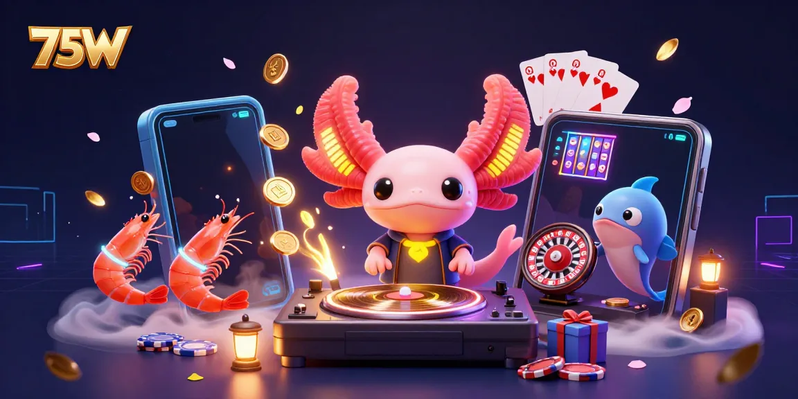 Experience winning moments at 75W with vibrant 3D casino-themed digital art.