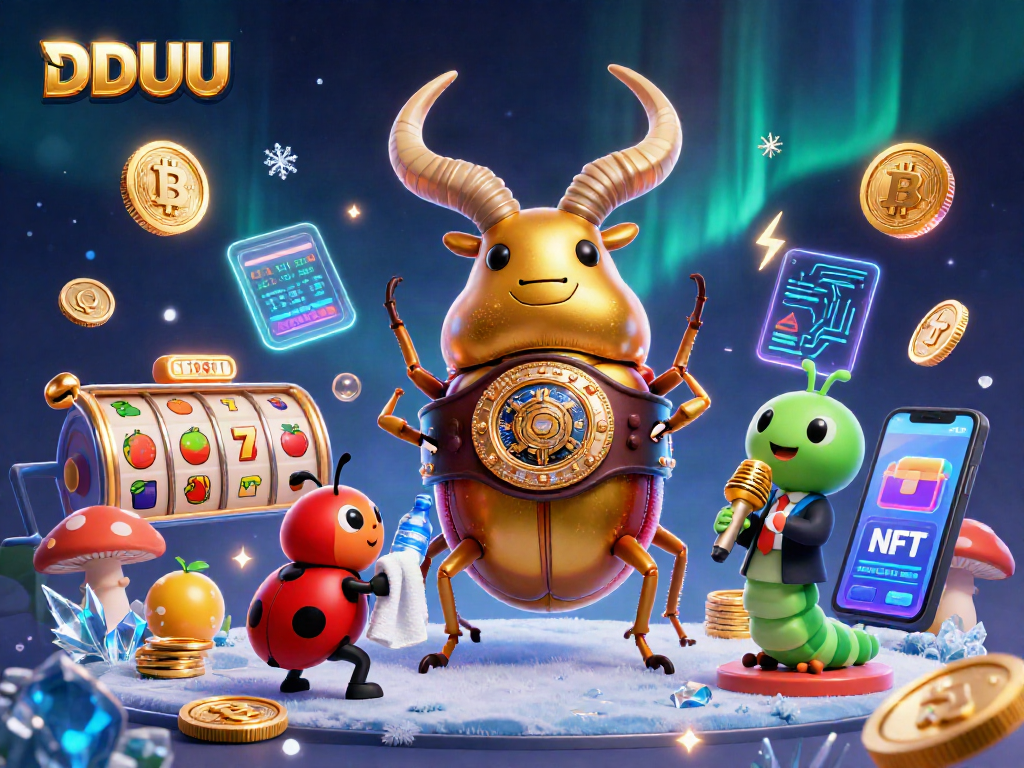 Experience the thrill of DDUU gambling with a vibrant 3D scene of unique casino characters and elements.