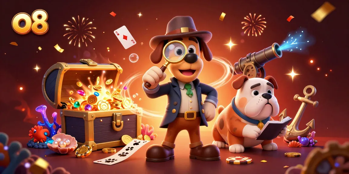 Join o8 as the detective reveals hidden treasures in an engaging casino adventure scene.