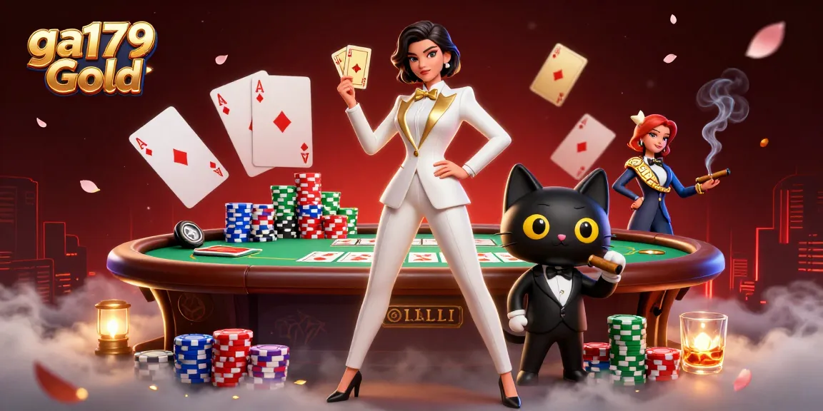 Experience thrilling action at ga179 Gold with vibrant casino scenes and a glamorous character.