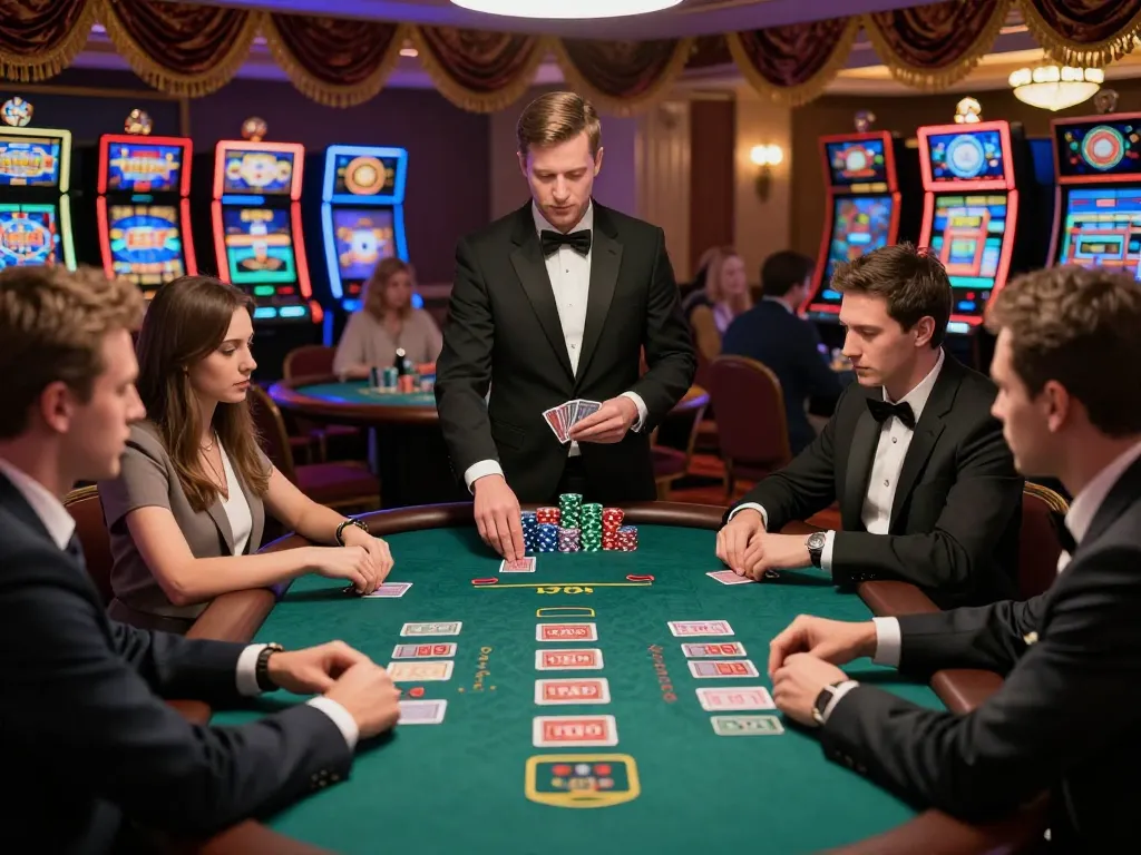 Players engaging in a thrilling blackjack game at va88 casino with a dealer managing the action.