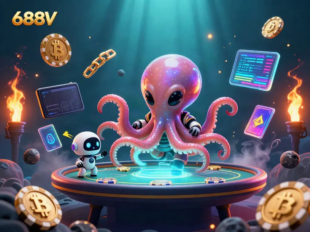 Engage in thrilling gameplay with 688V's exciting features in this alien-themed casino illustration.