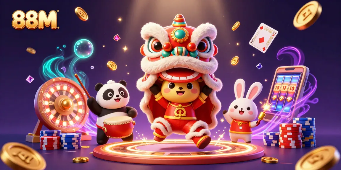 Join the excitement at 88M as characters celebrate winning with cascading coins and vibrant casino elements!