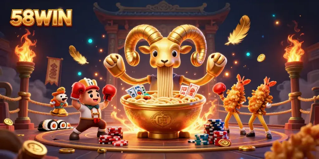 Experience thrilling gameplay with 58WIN in a dynamic 3D casino scene filled with excitement.