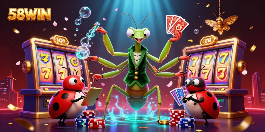 Experience thrilling gameplay with 58WIN's dynamic casino elements and characters, showcasing excitement and engagement.