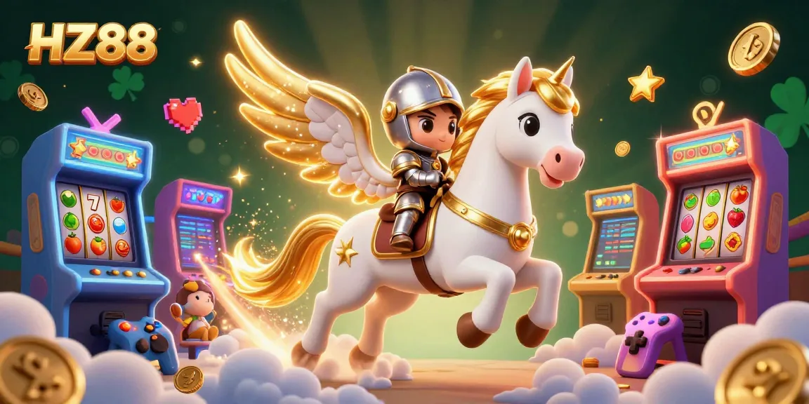 Join the excitement at HZ88 with bright slot machines and a fantastical scene of gaming action.