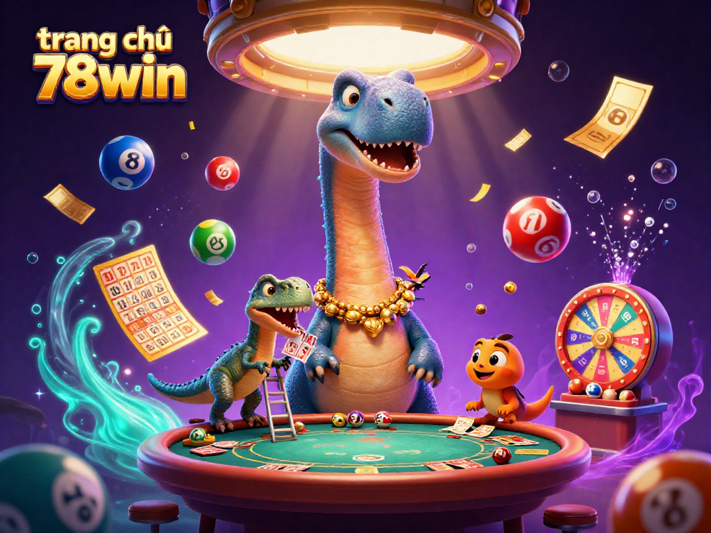 Experience the excitement of gaming with trang chủ 78win's vibrant 3D casino scene featuring a giant brontosaurus and clever raptor.