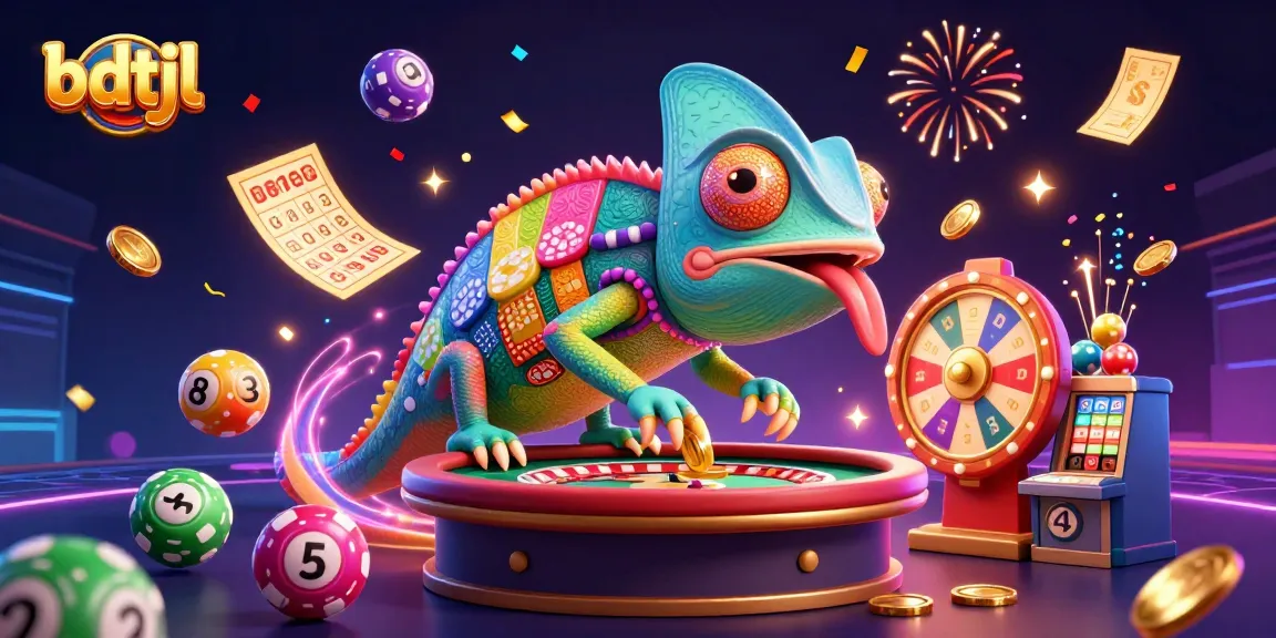 Engage in thrilling gaming at bdtjl with a vibrant 3D casino illustration featuring a chameleon owner.