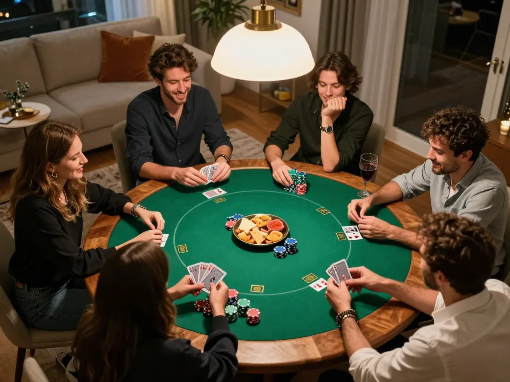 Nohu90 players enjoying a friendly poker night, engaging in strategy and camaraderie.