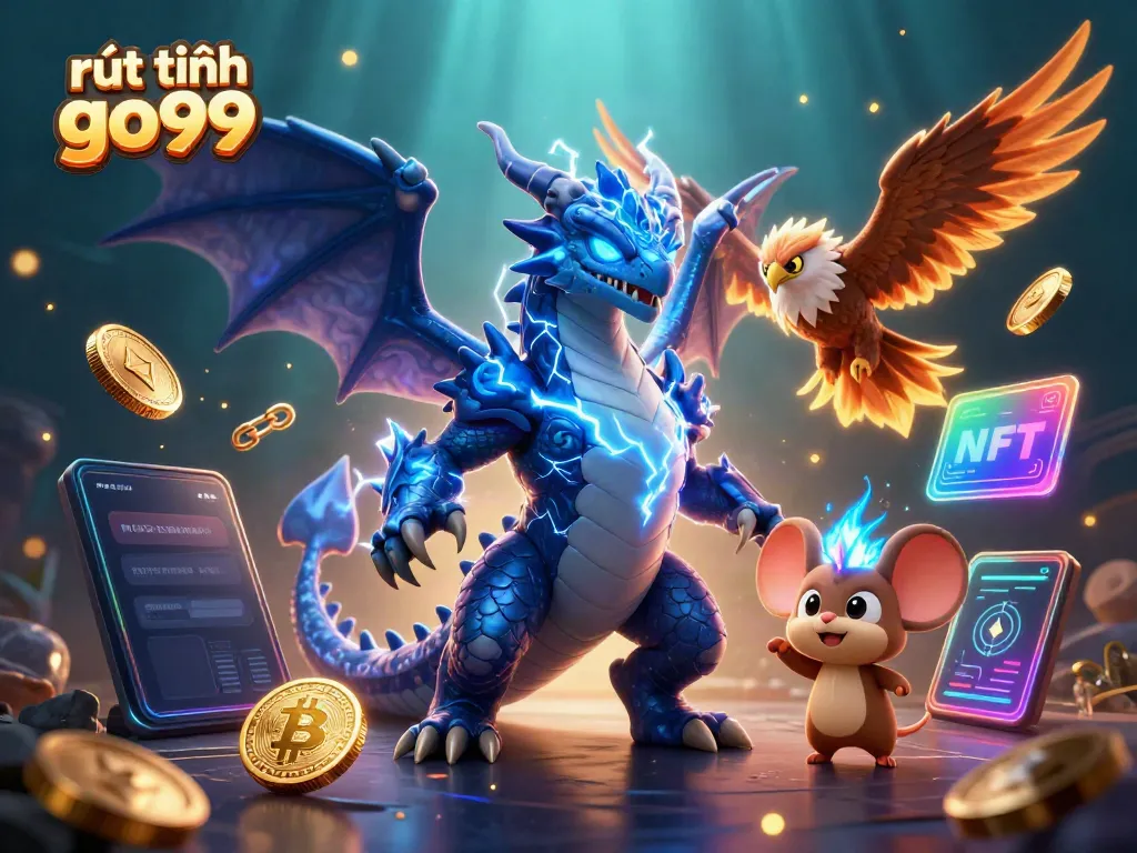 Engage with the rút tiền go99 process depicted in a vibrant casino atmosphere showcasing dynamic characters and crypto elements.