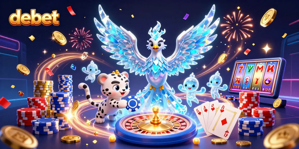Experience debet's thrilling casino atmosphere with an enchanting ice phoenix and vibrant games.