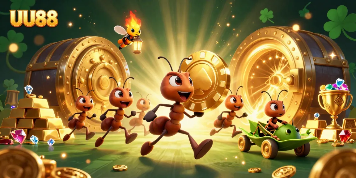 Experience the thrill at UU88 with a whimsical heist scene showcasing colorful gambling elements and characters.