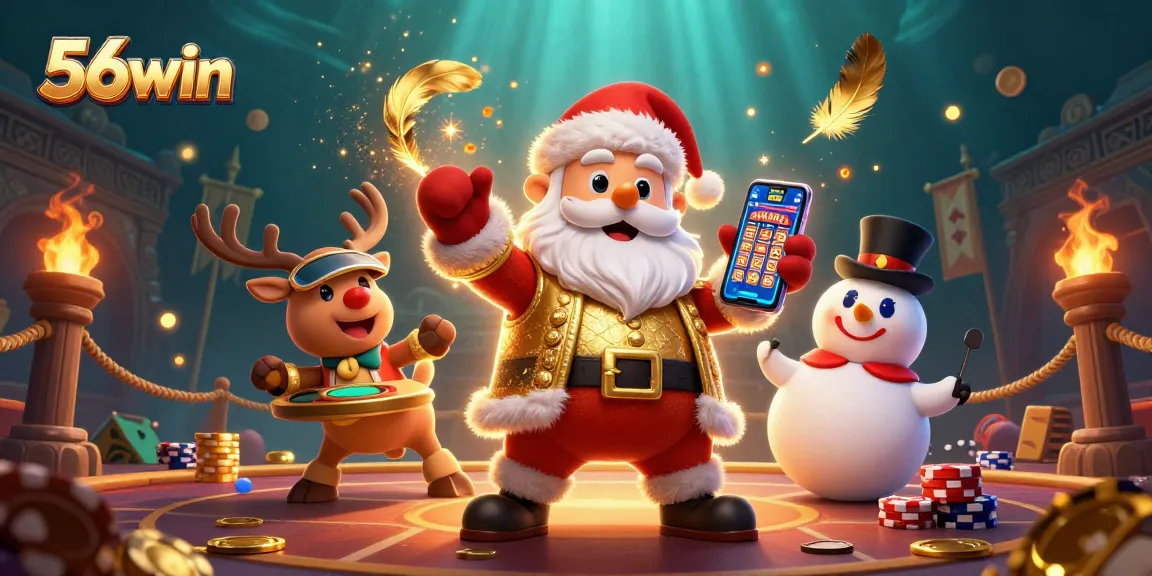 Experience the excitement of gambling at 56win with interactive characters in a vibrant casino setting.