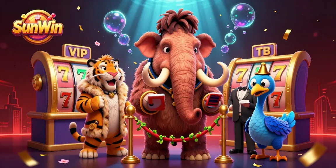 Win big at SunWin with vibrant 3D cartoon gambling characters in a dynamic casino scene.