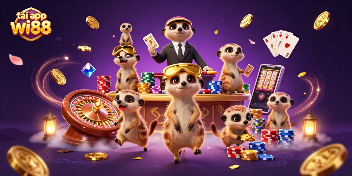 Experience the excitement of tải app wi88 with fun meerkats in a lively casino scene!